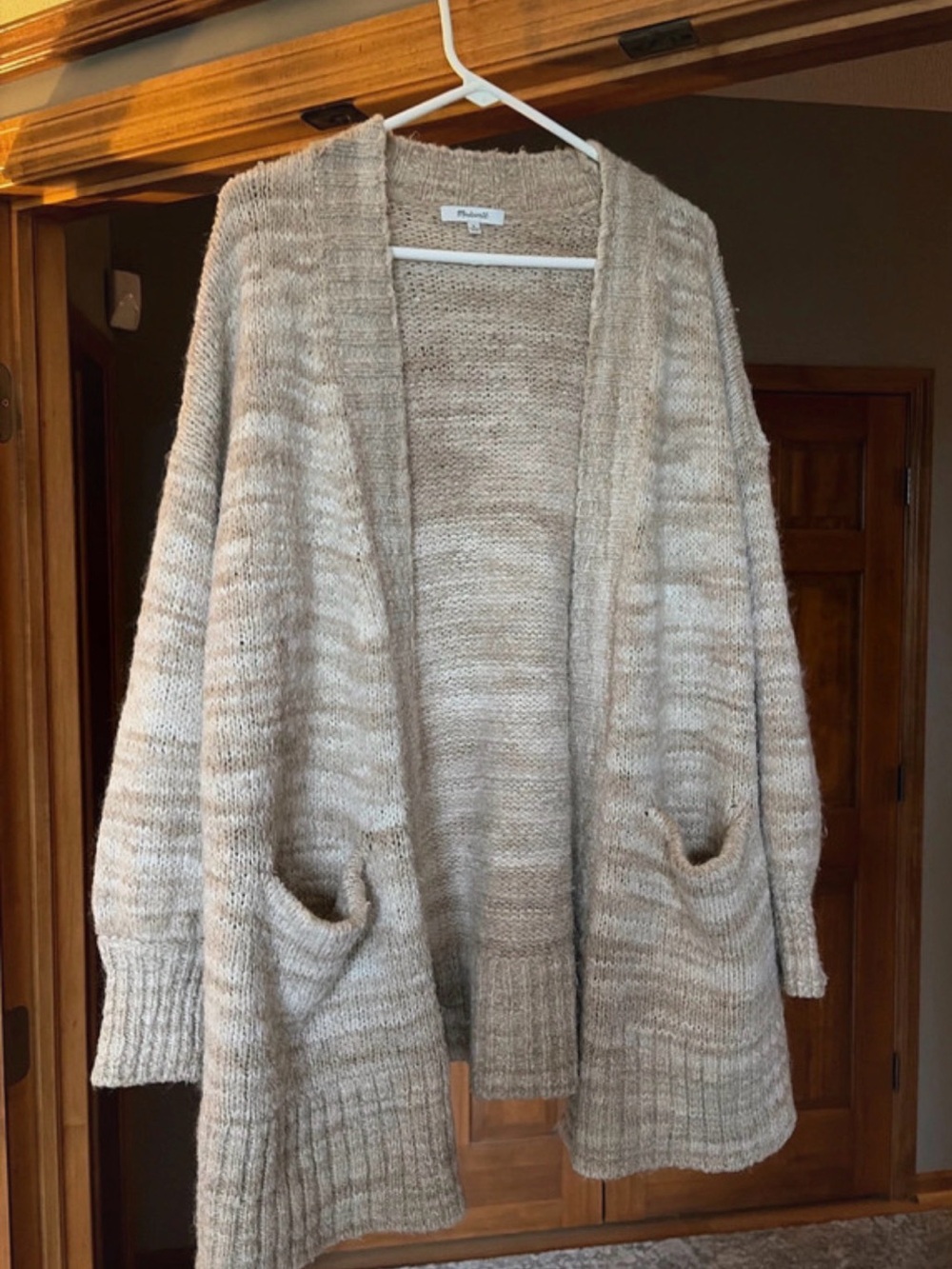 Madewell Oversized Open-Front Chunky Knit Cardigan Sweater - Beige